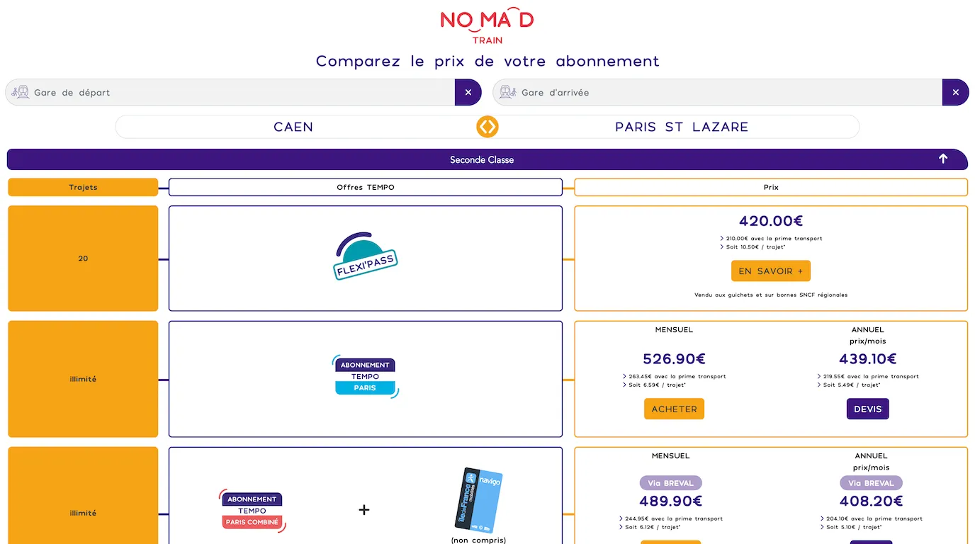 Comparateur d'abonnements SNCF Nomad Train
